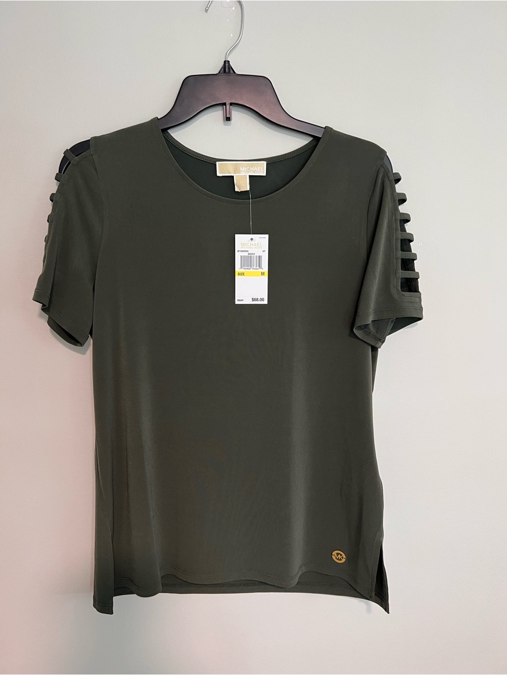 Michael Kors Olive Green Short Sleeve Ladder-Sleeve T-shirt blouse size M